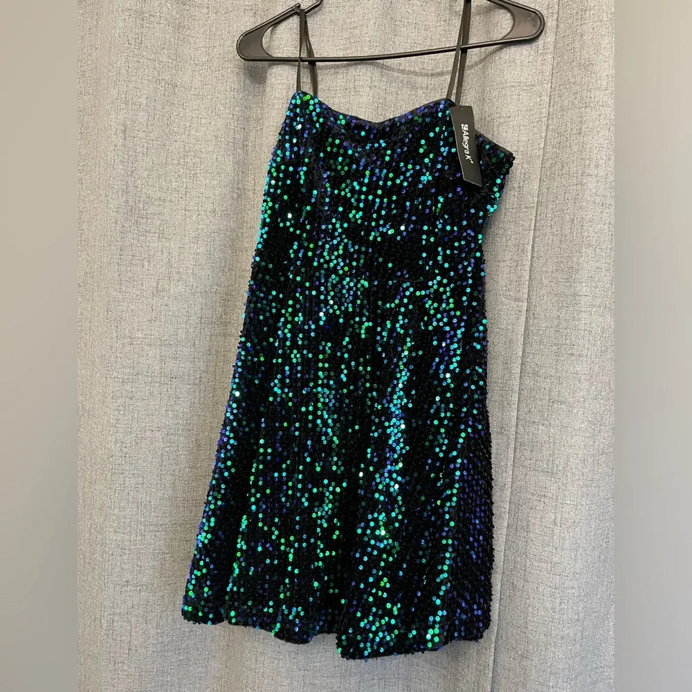 Allegra K Women's Glitter Sequin Dress Sexy Spaghetti Strap Sleeveless Mini - Picture 3 of 4